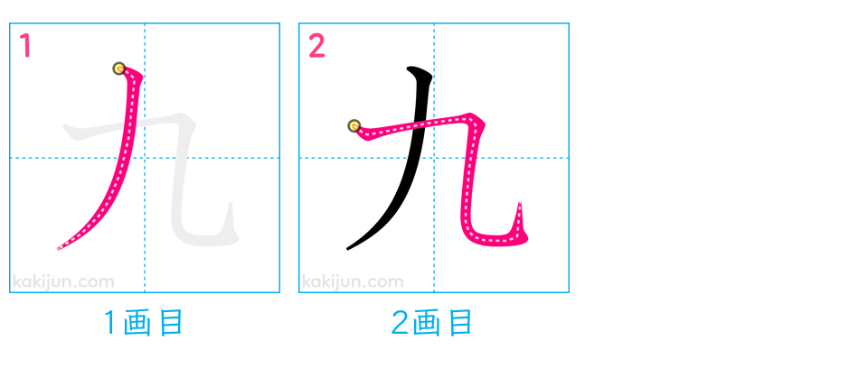 「九」の書き順（画数）