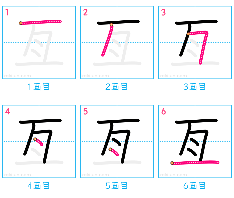 「亙」の書き順（画数）