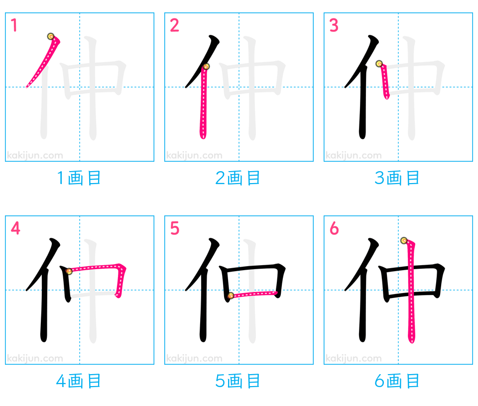 「仲」の書き順（画数）