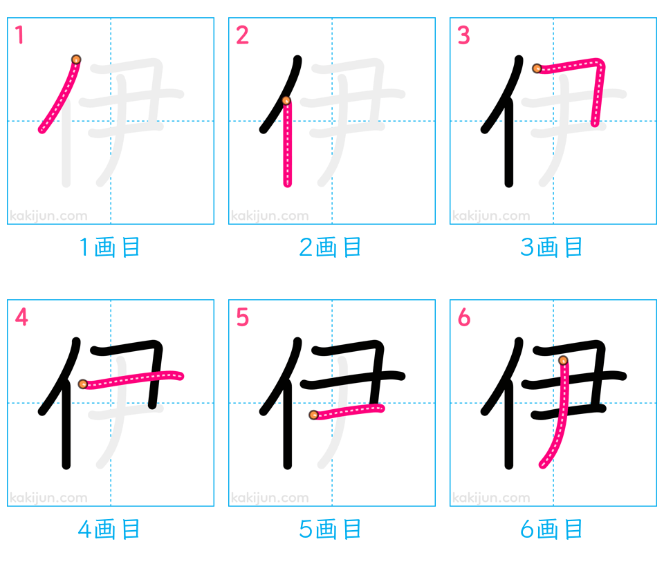 「伊」の書き順（画数）