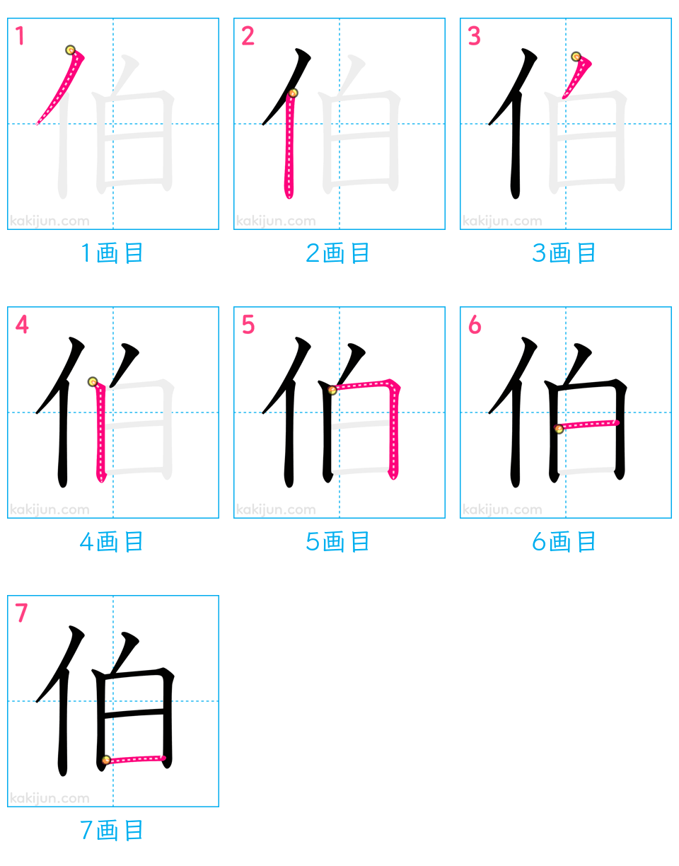 「伯」の書き順（画数）