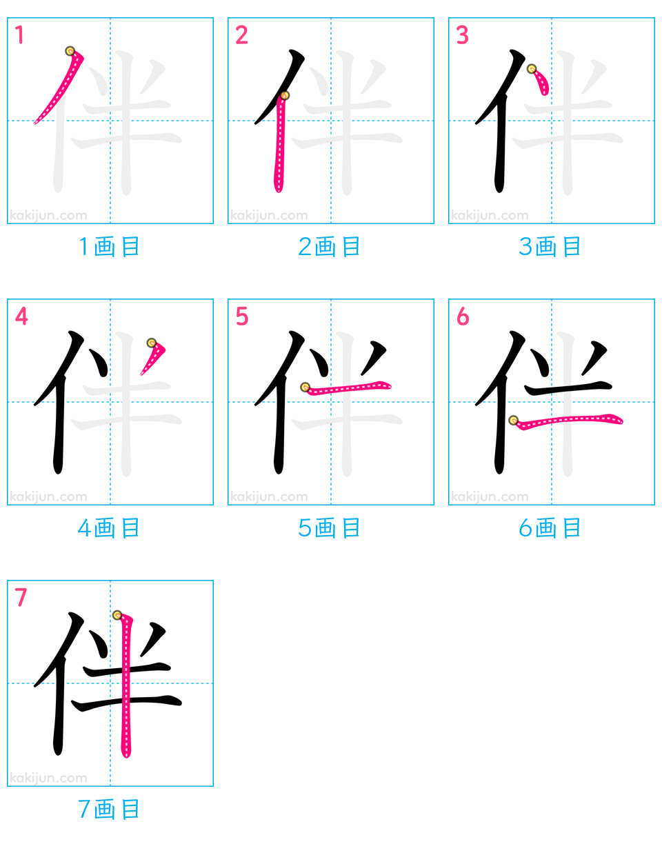 「伴」の書き順（画数）