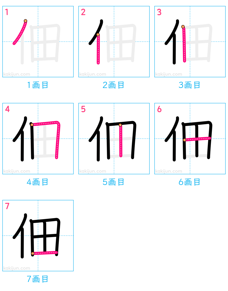 「佃」の書き順（画数）