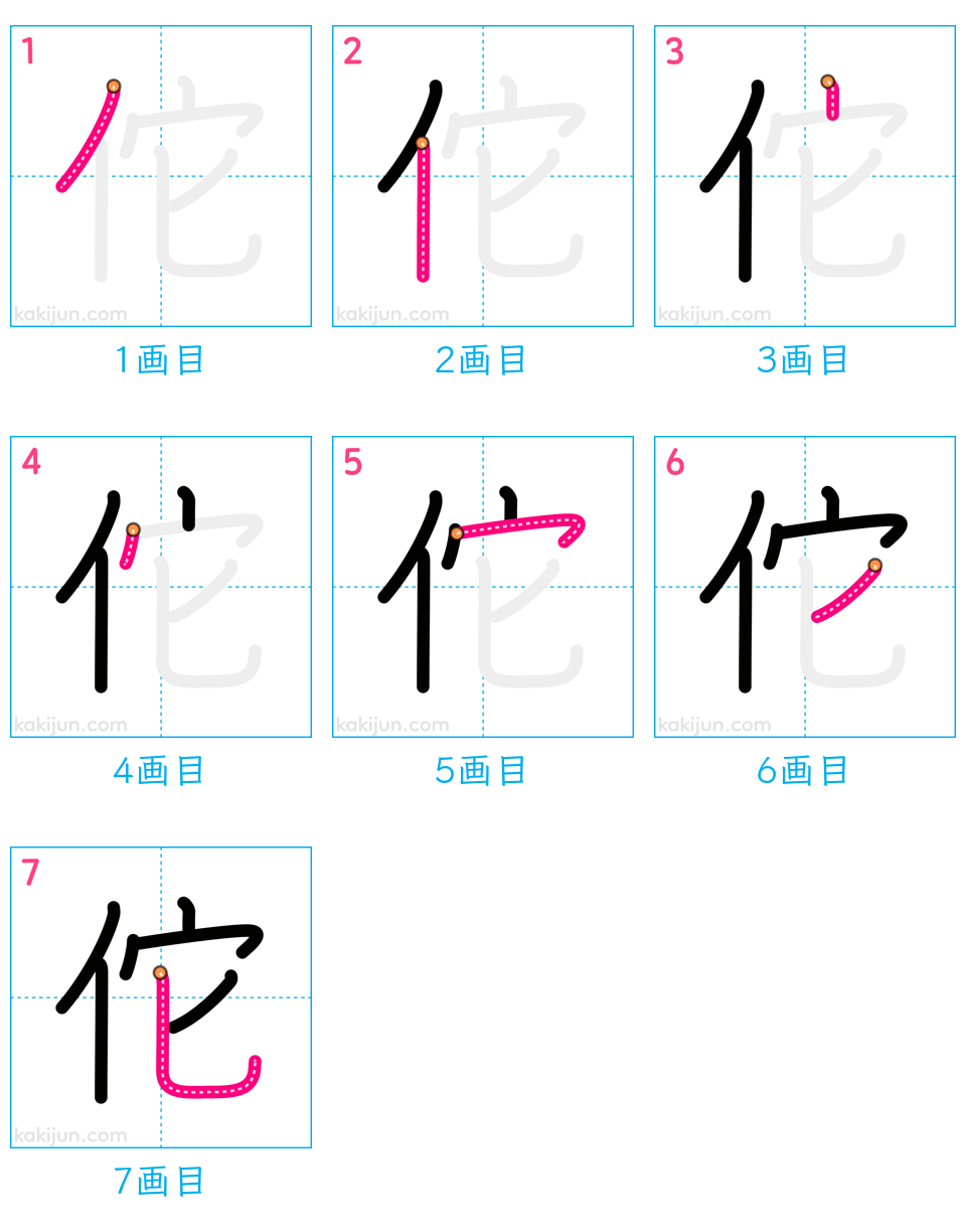 「佗」の書き順（画数）