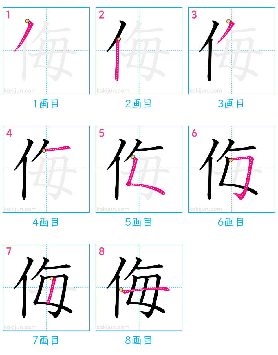 「侮」の書き順（画数）