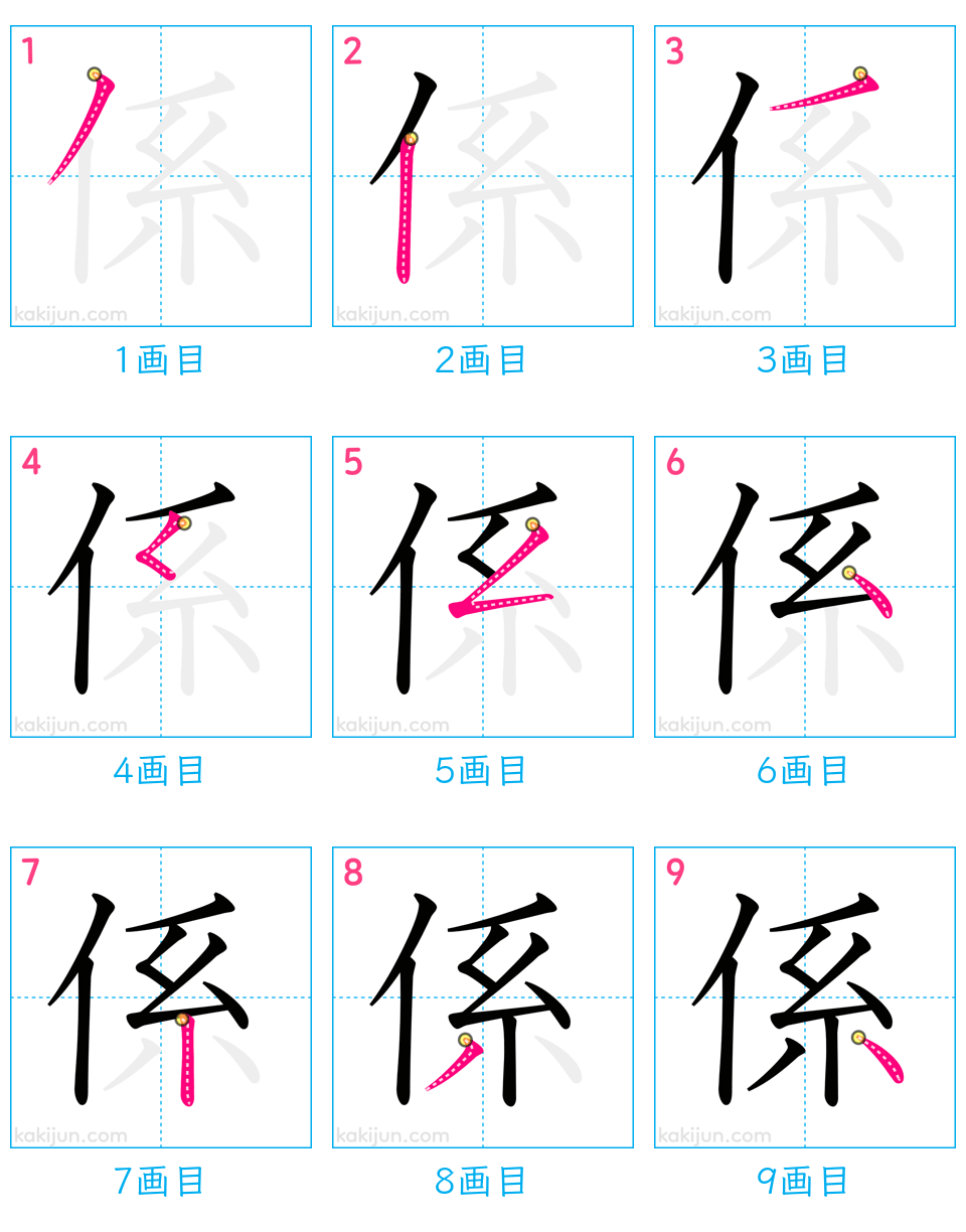 「係」の書き順（画数）