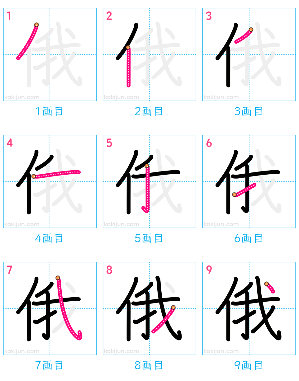 「俄」の書き順（画数）