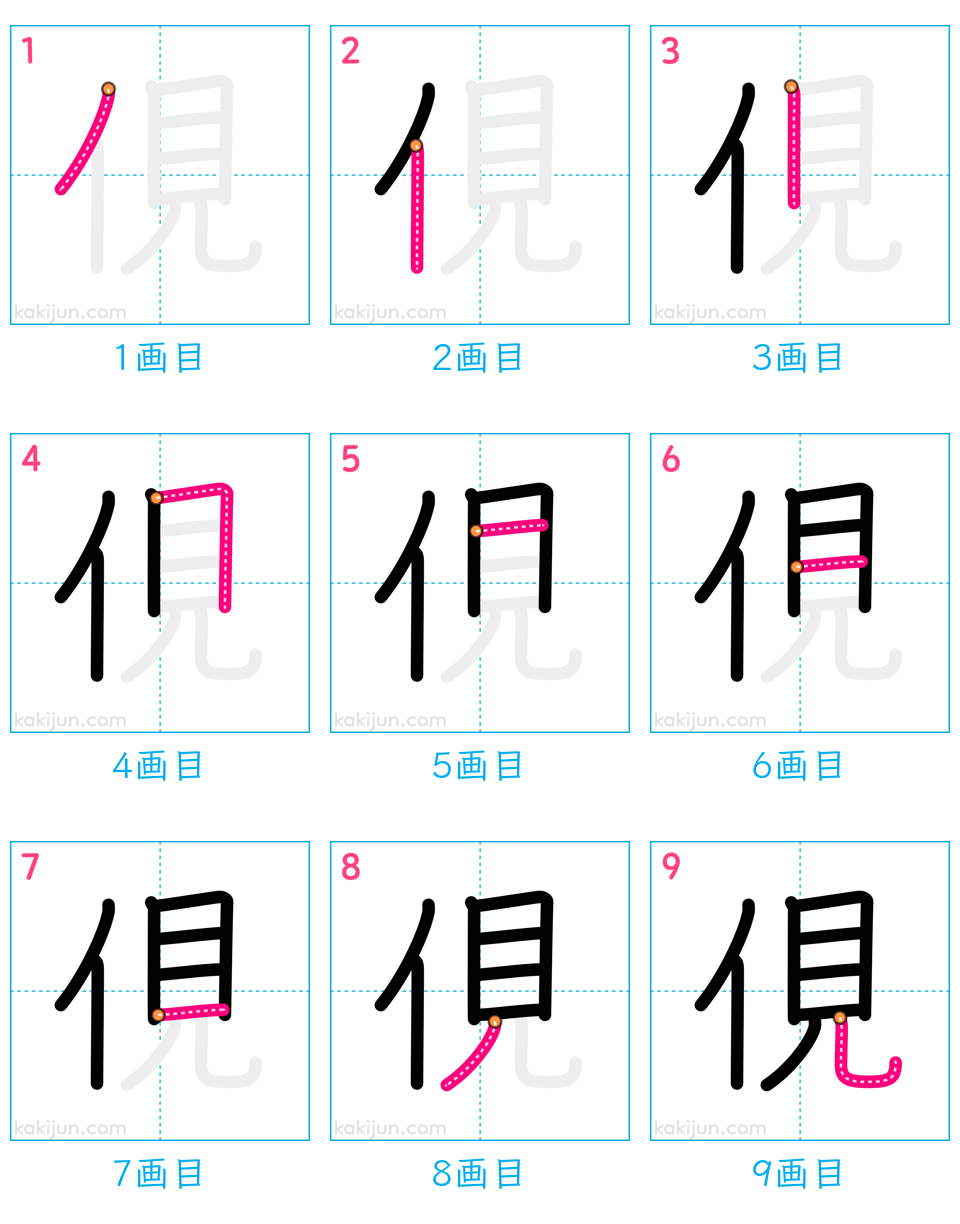 「俔」の書き順（画数）