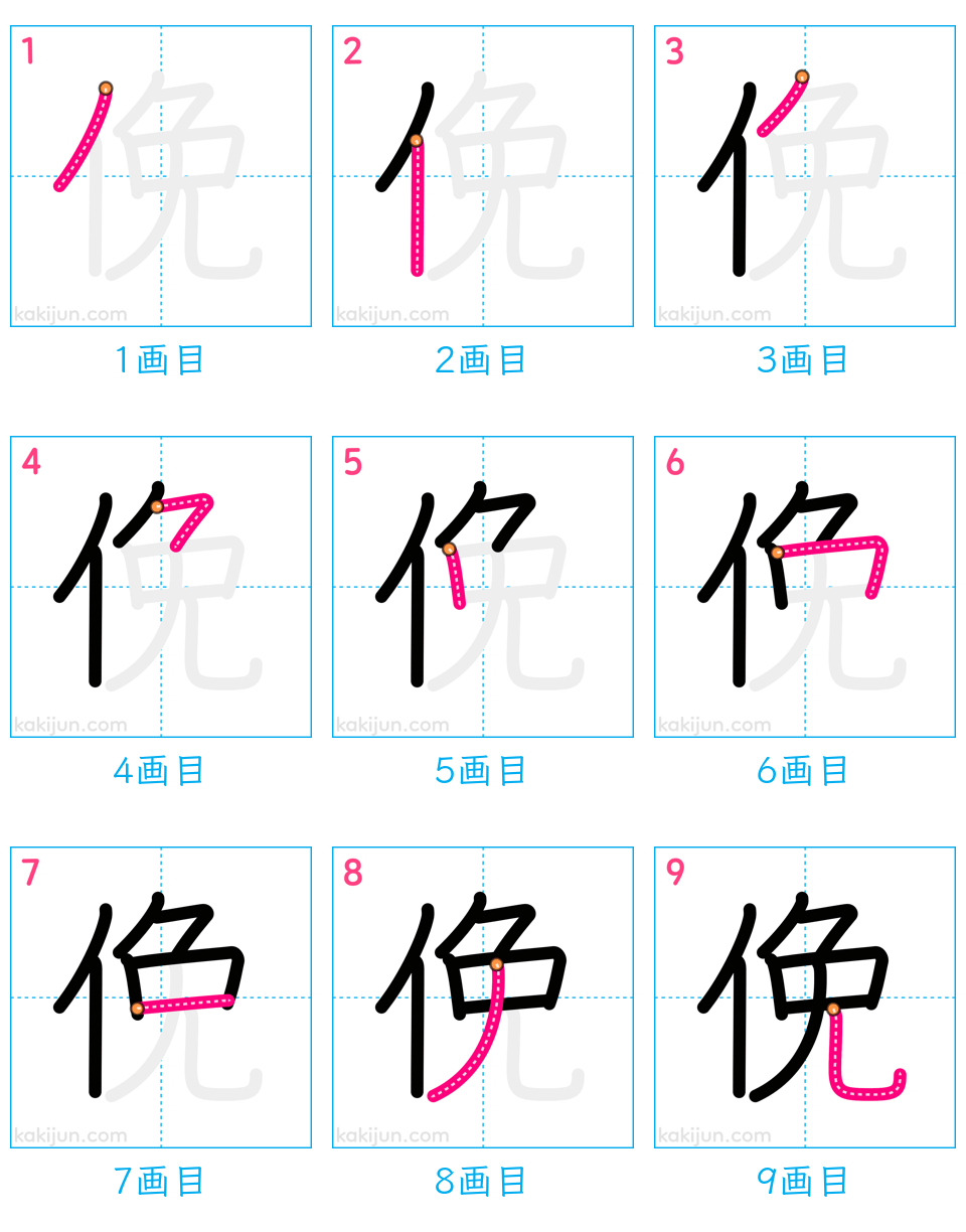 「俛」の書き順（画数）