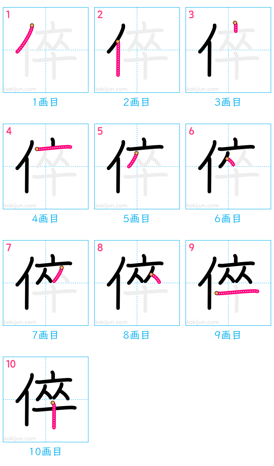 「倅」の書き順（画数）