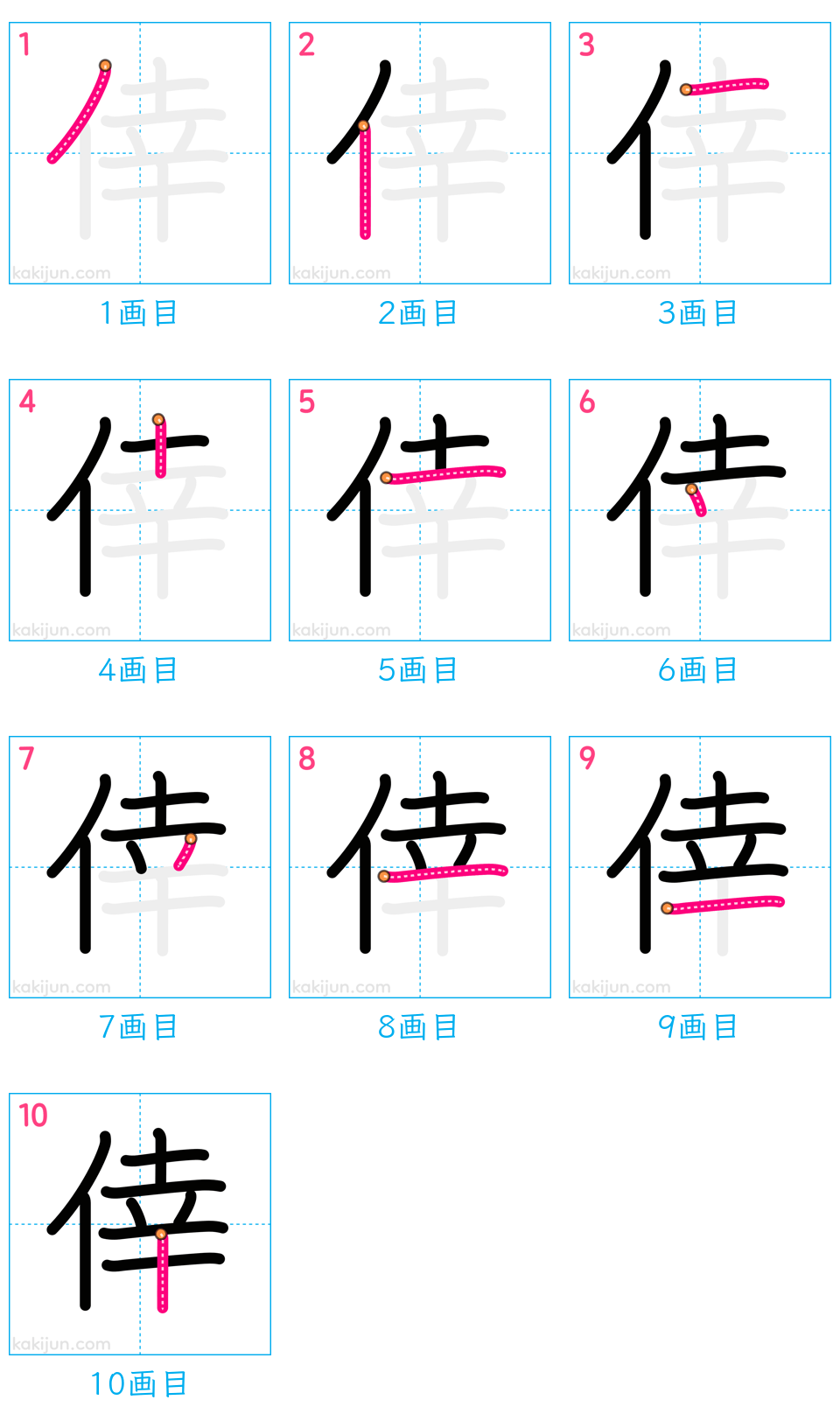 「倖」の書き順（画数）