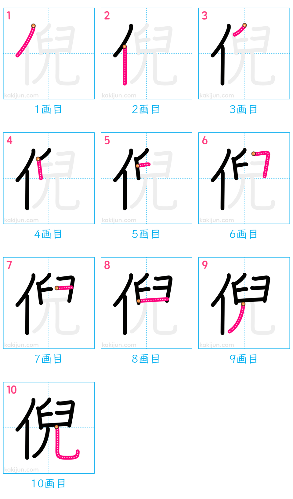 「倪」の書き順（画数）