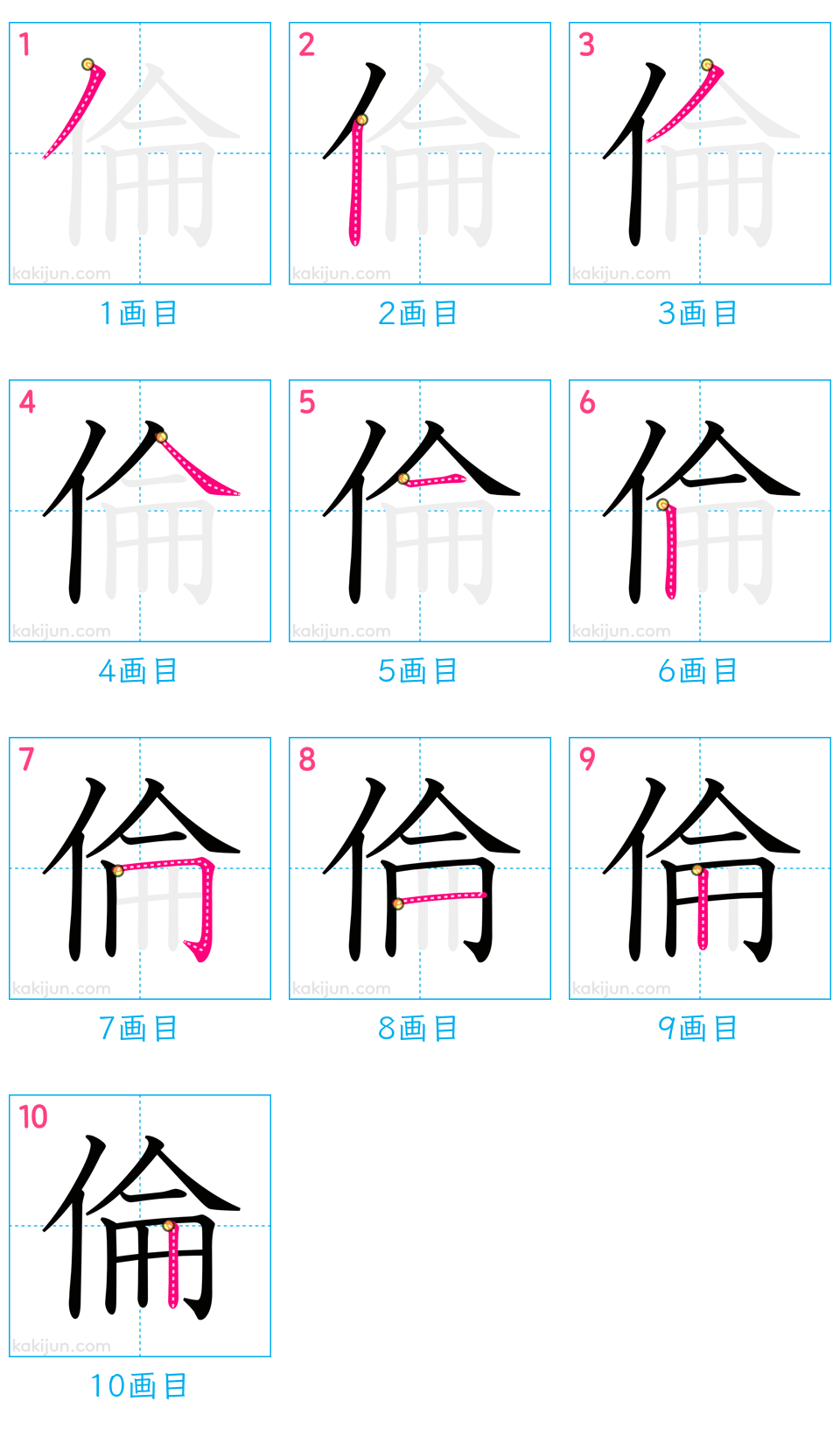 「倫」の書き順（画数）