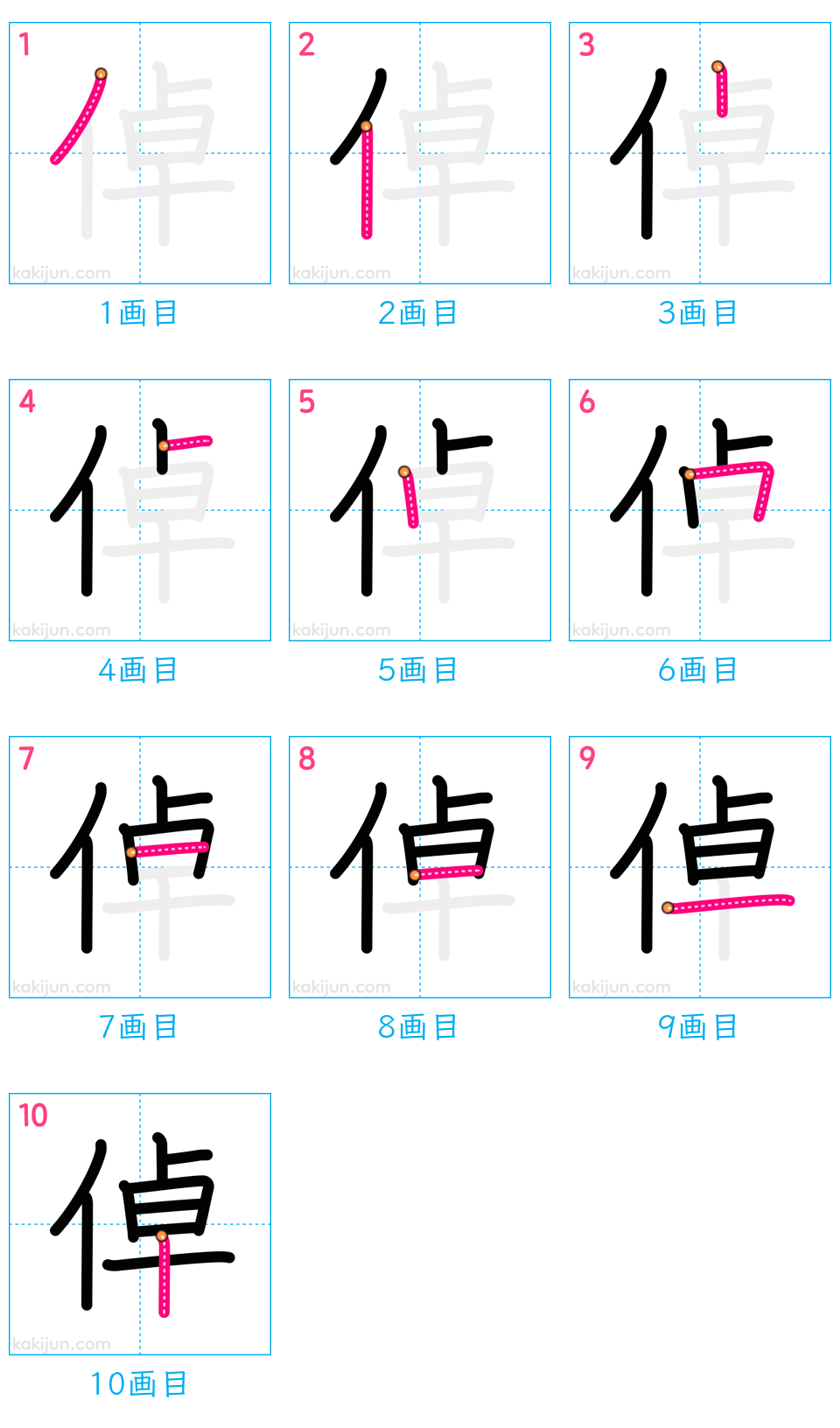 「倬」の書き順（画数）