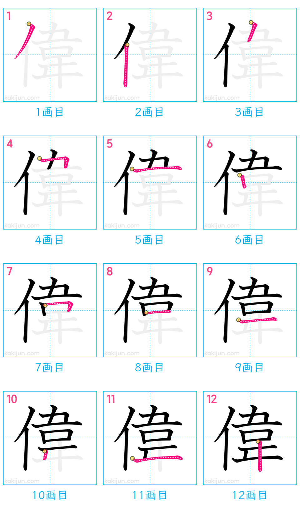 「偉」の書き順（画数）