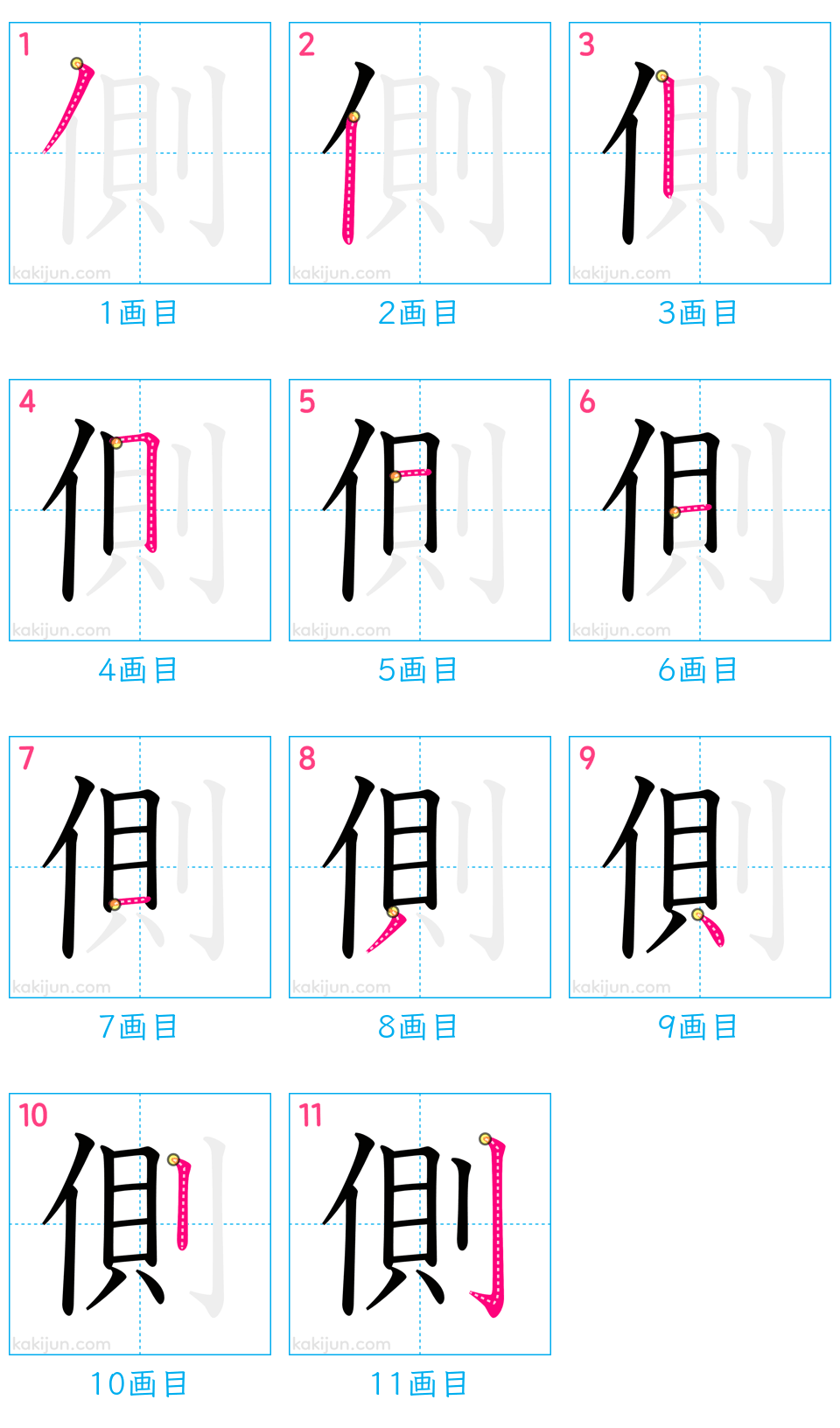 「側」の書き順（画数）