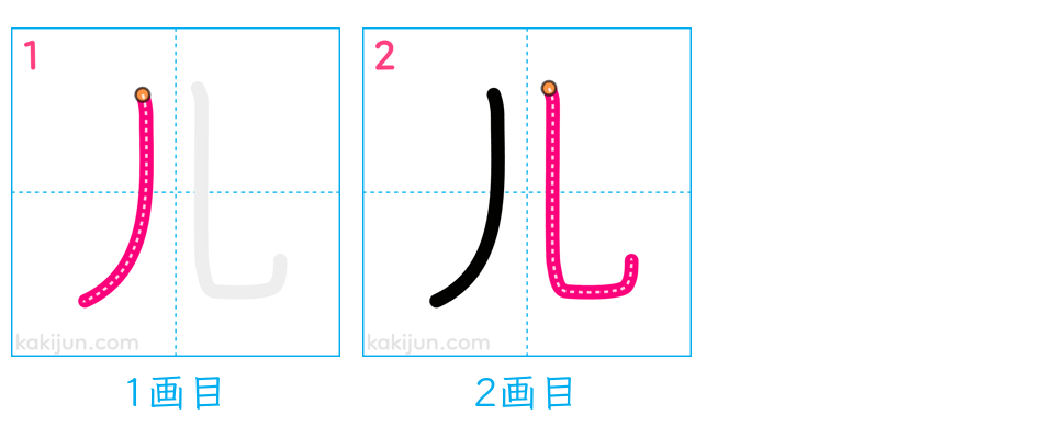 「儿」の書き順（画数）