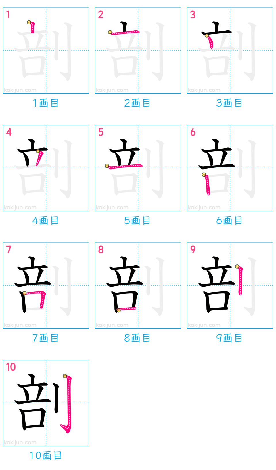 「剖」の書き順（画数）