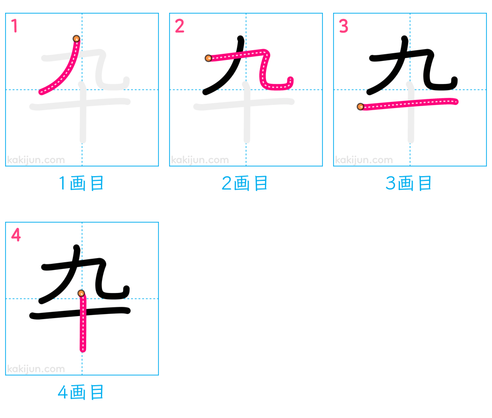 「卆」の書き順（画数）