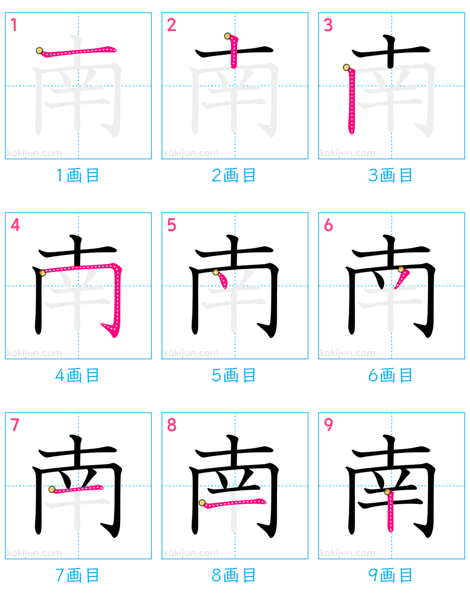 「南」の書き順（画数）