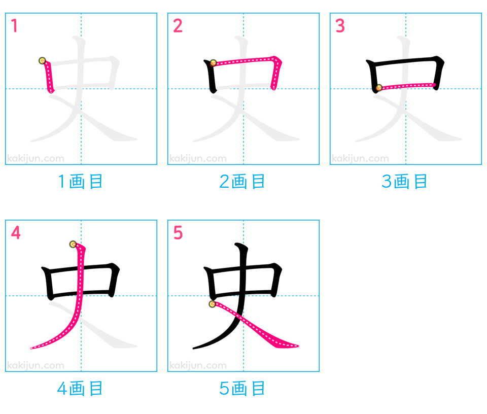 「史」の書き順（画数）