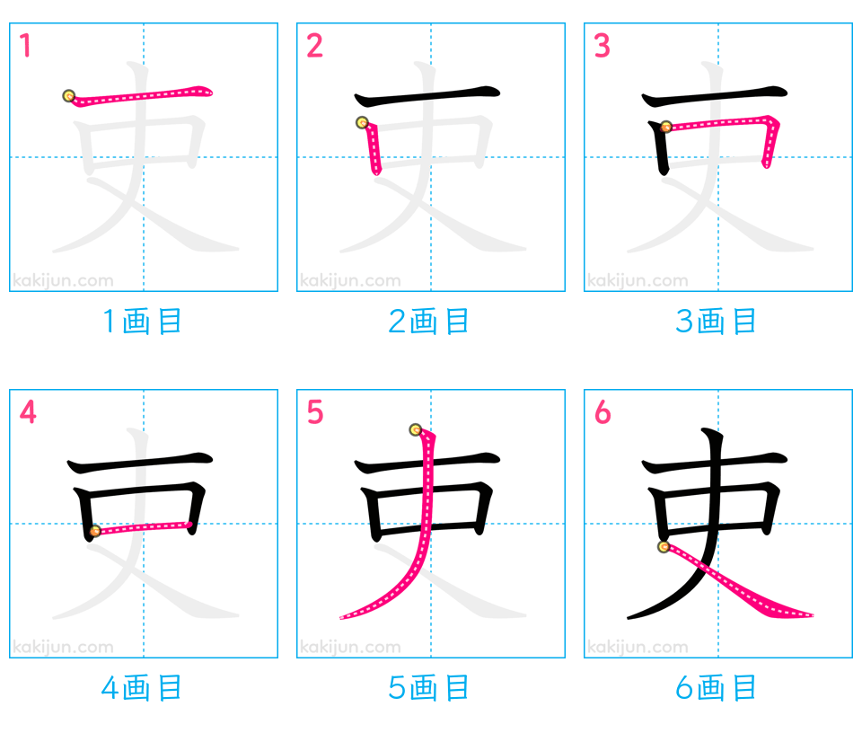 「吏」の書き順（画数）