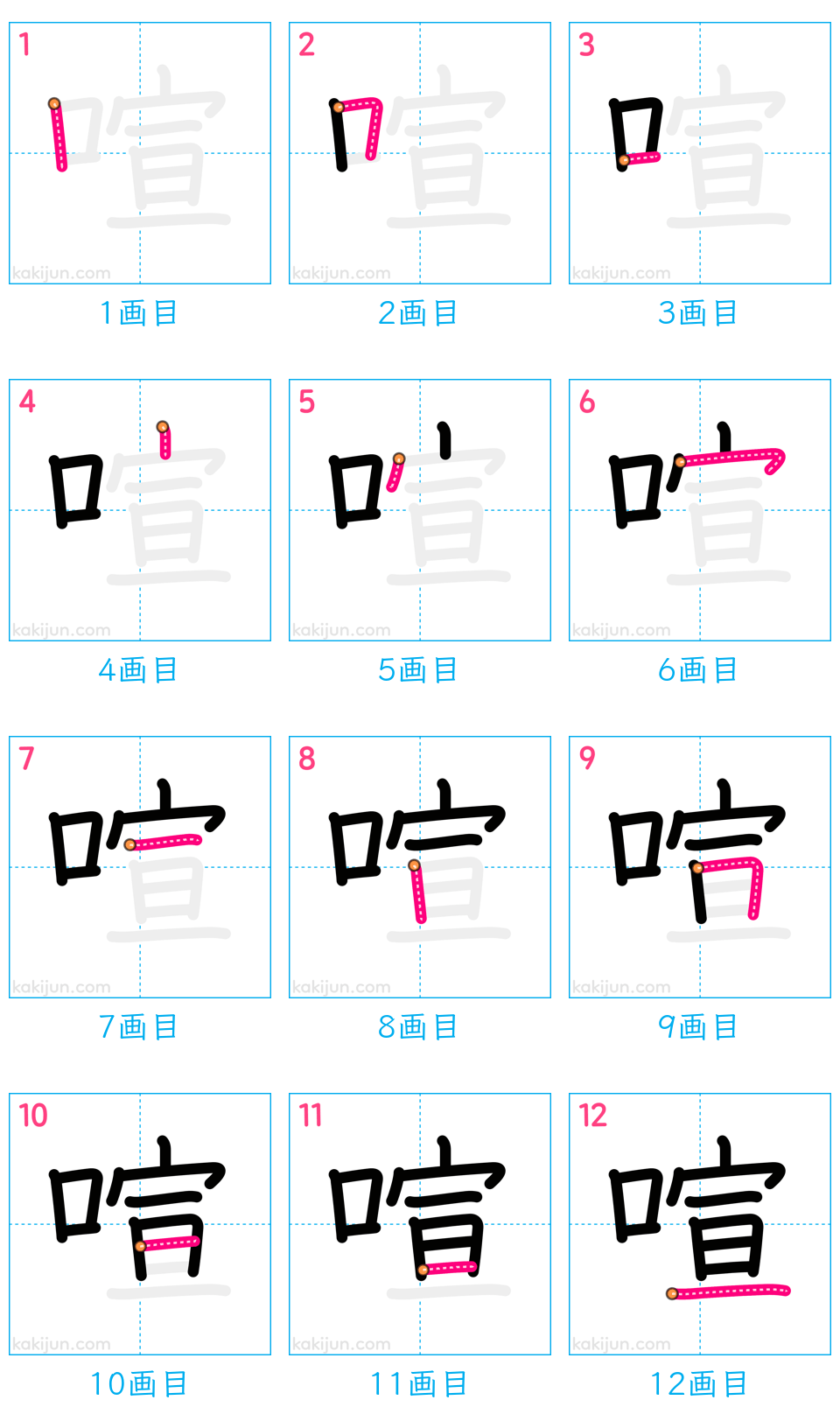 「喧」の書き順（画数）