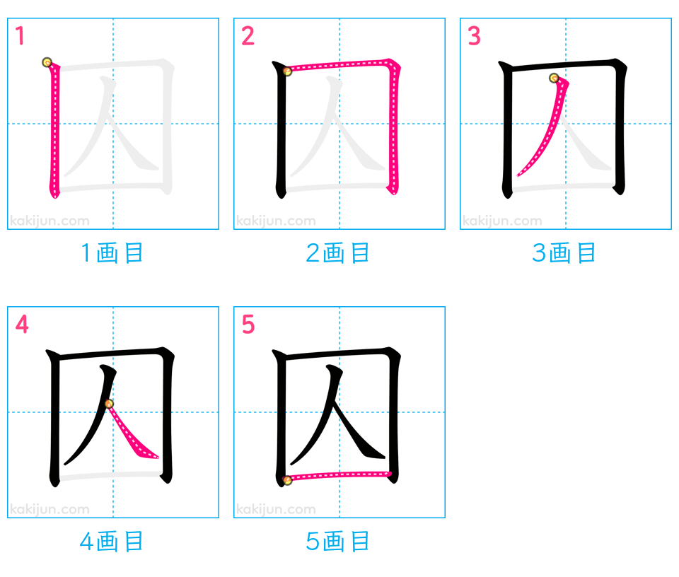 「囚」の書き順（画数）