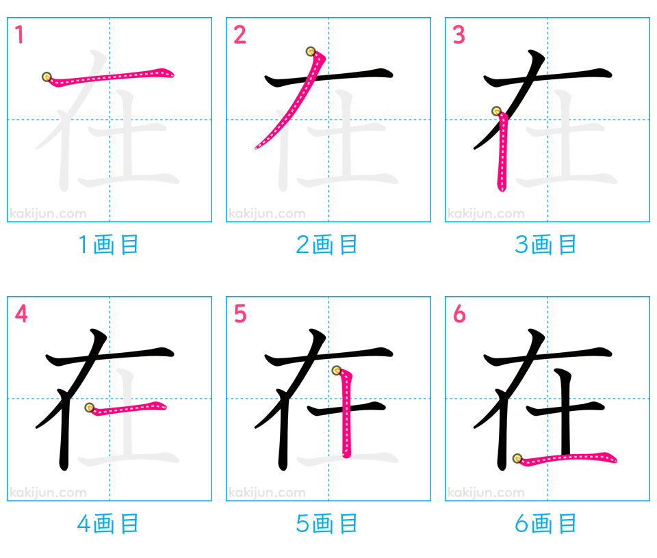 「在」の書き順（画数）