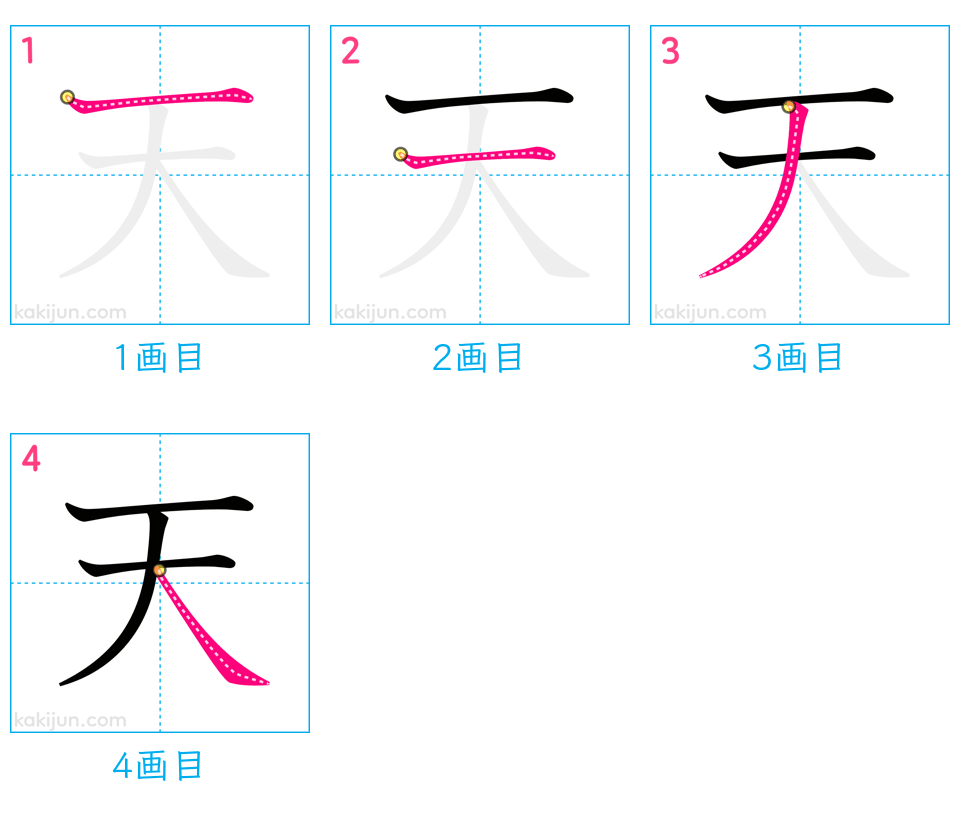 「天」の書き順（画数）