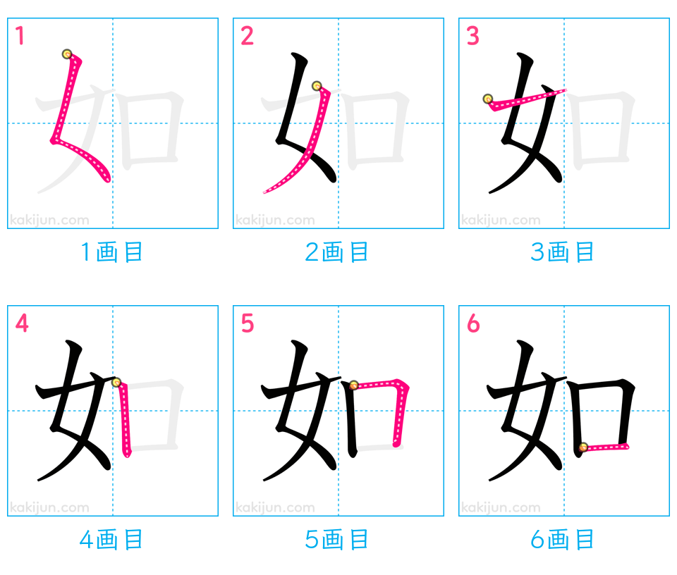 「如」の書き順（画数）