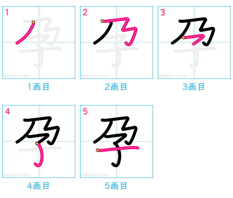 「孕」の書き順（画数）