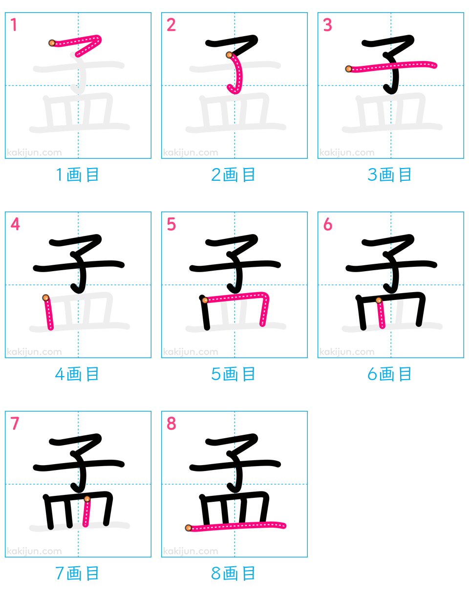 「孟」の書き順（画数）