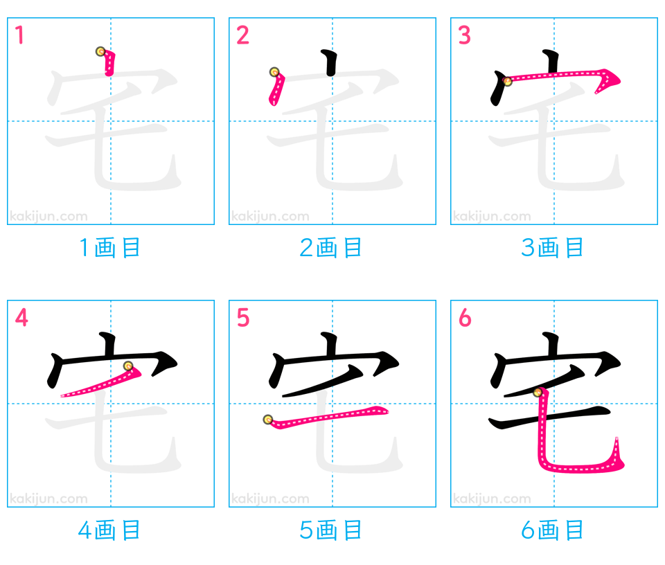 「宅」の書き順（画数）