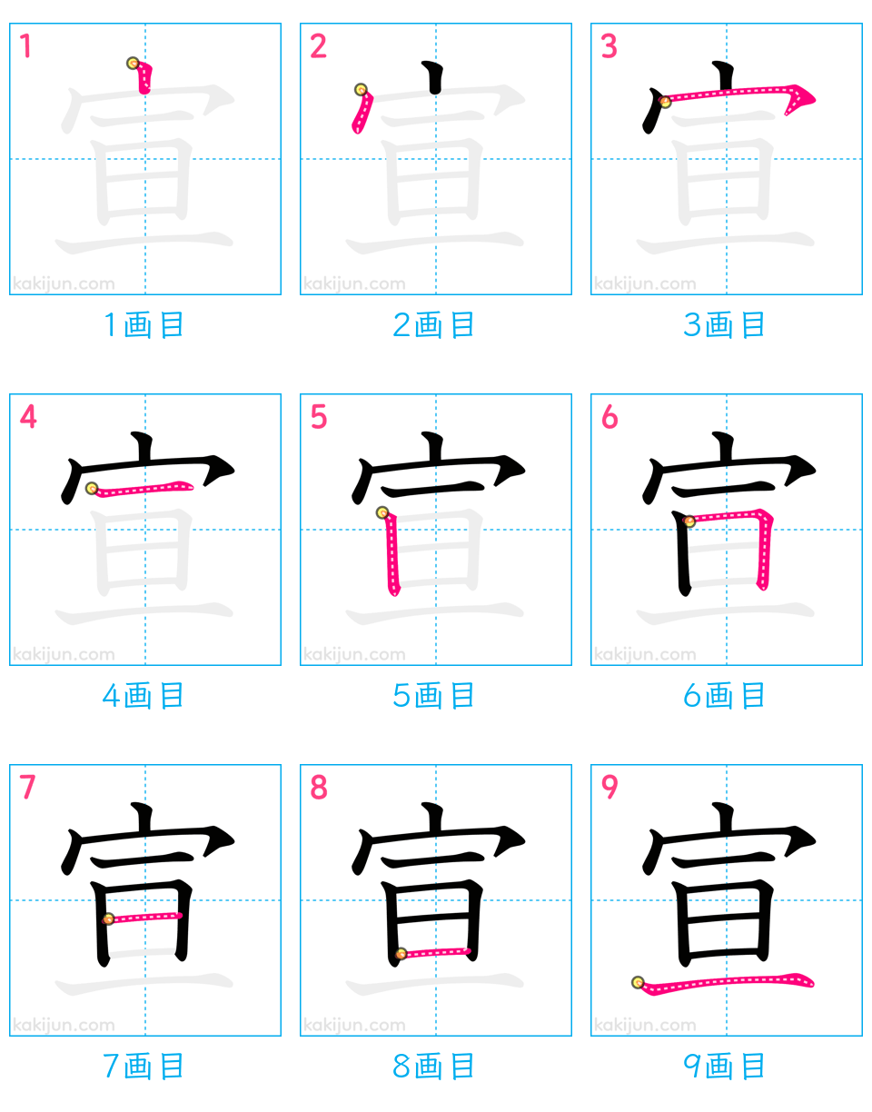 「宣」の書き順（画数）