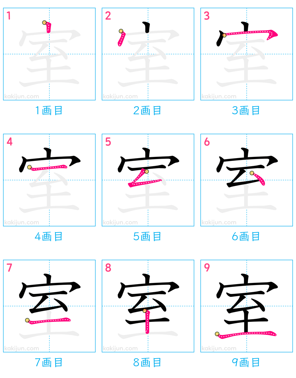 「室」の書き順（画数）