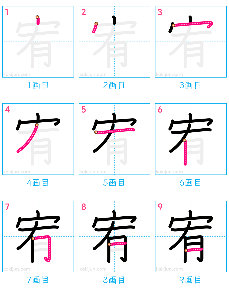 「宥」の書き順（画数）