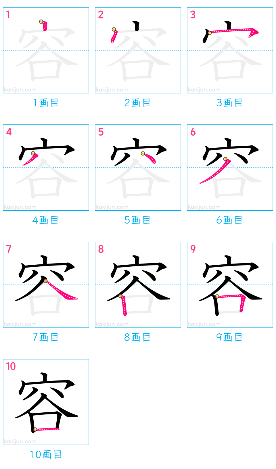 「容」の書き順（画数）