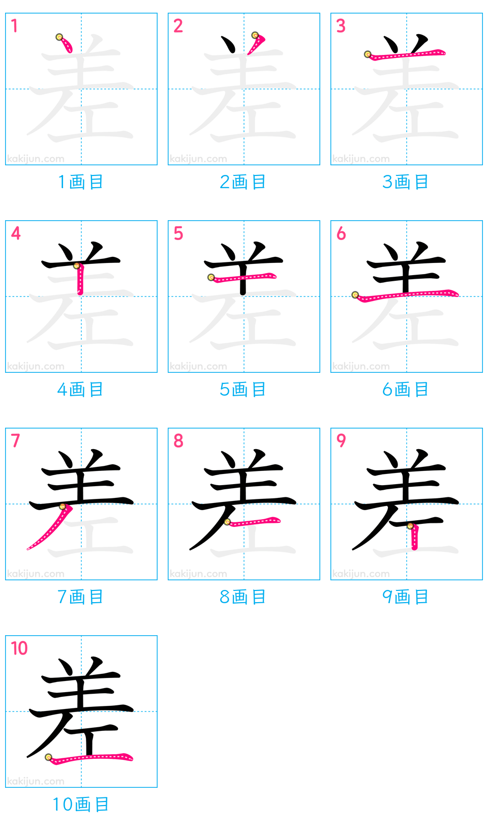 「差」の書き順（画数）