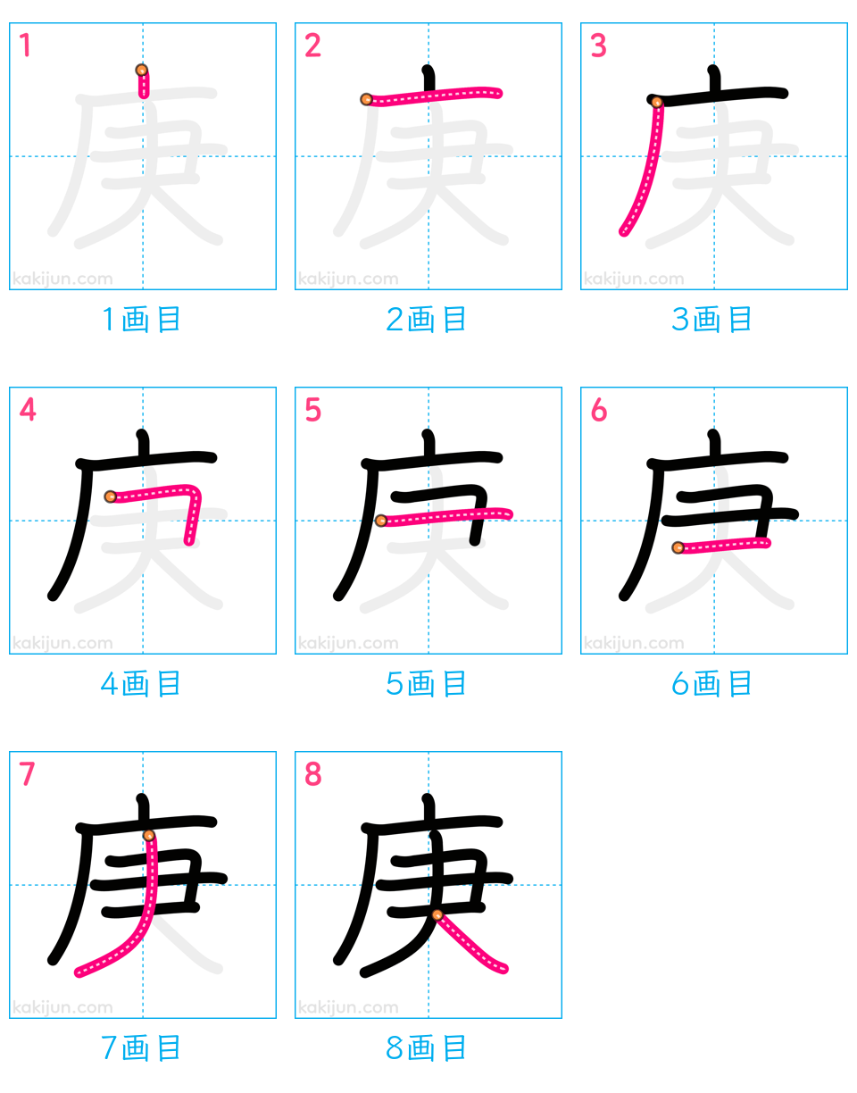 「庚」の書き順（画数）