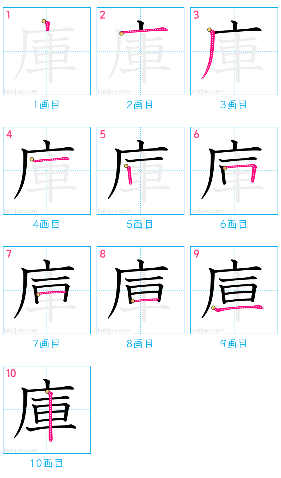 「庫」の書き順（画数）