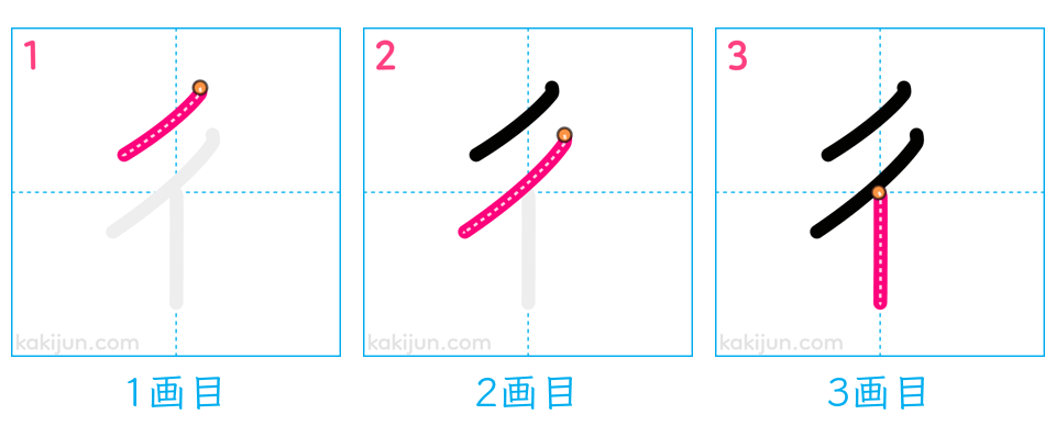 「彳」の書き順（画数）