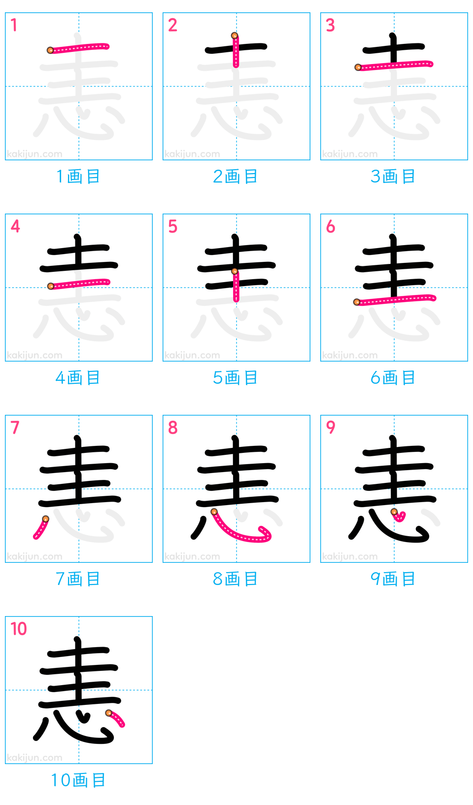 「恚」の書き順（画数）