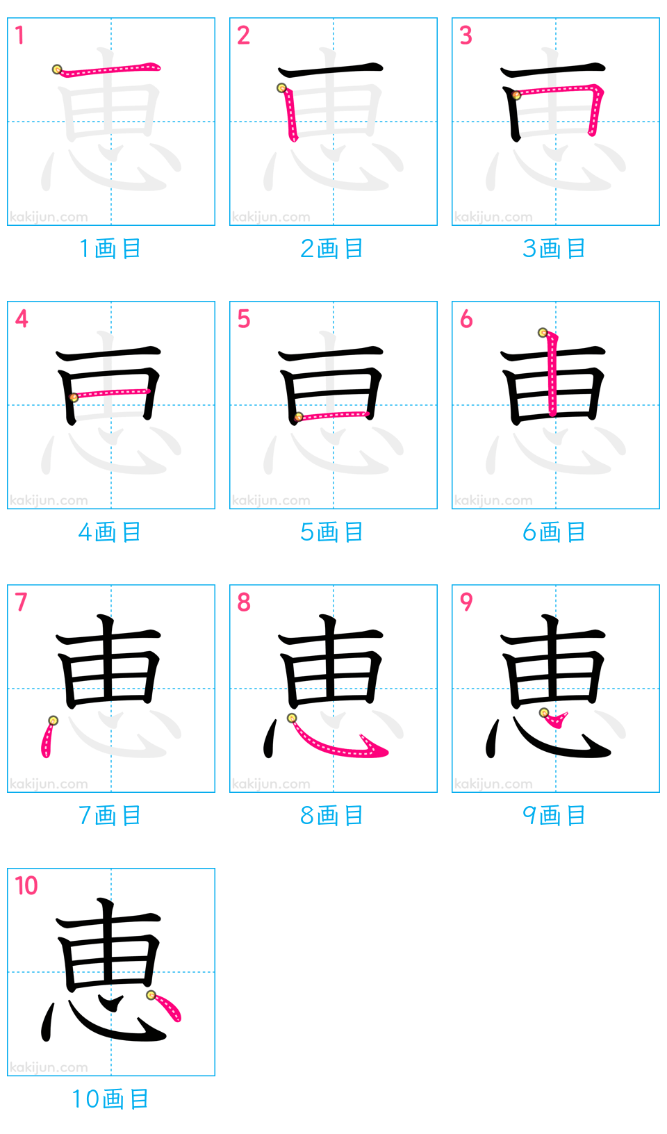 「恵」の書き順（画数）