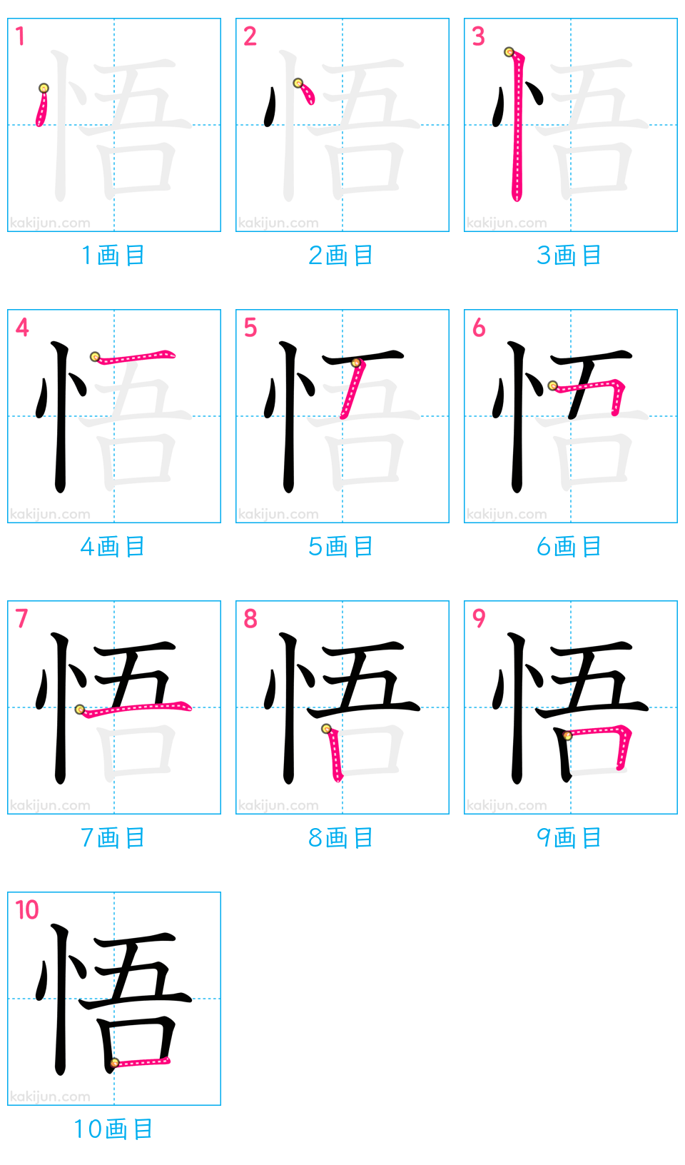 「悟」の書き順（画数）