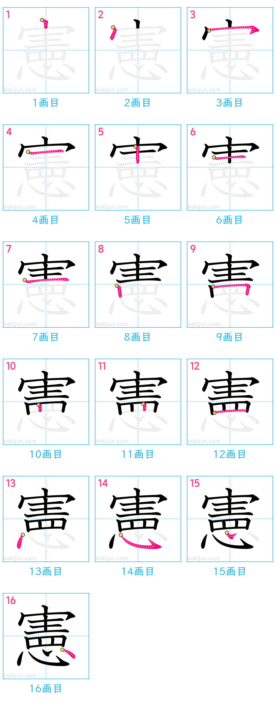 「憲」の書き順（画数）