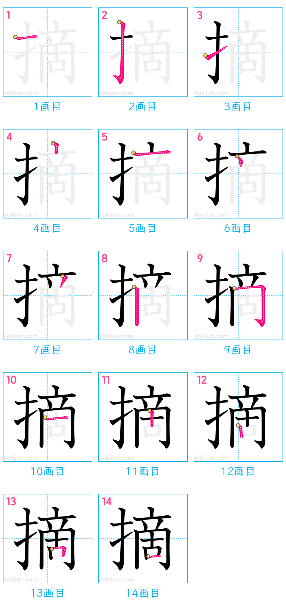 「摘」の書き順（画数）