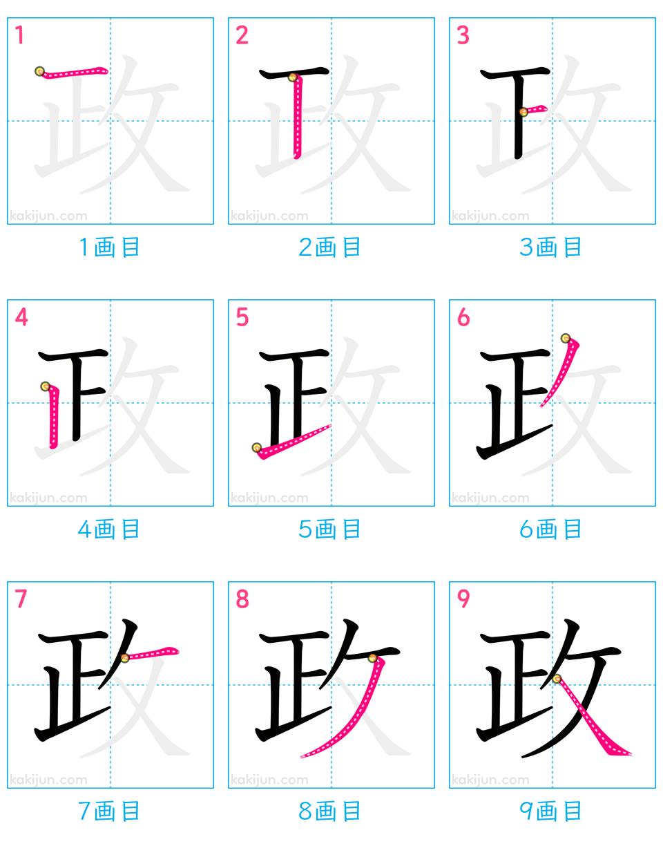 「政」の書き順（画数）