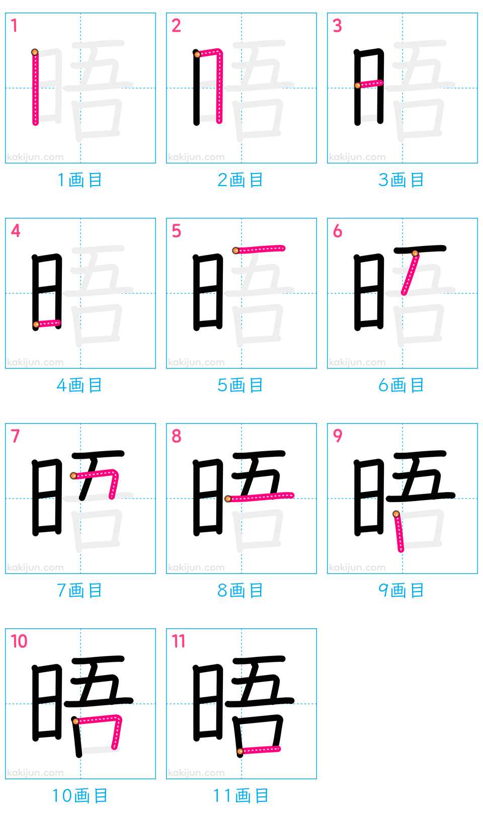 「晤」の書き順（画数）