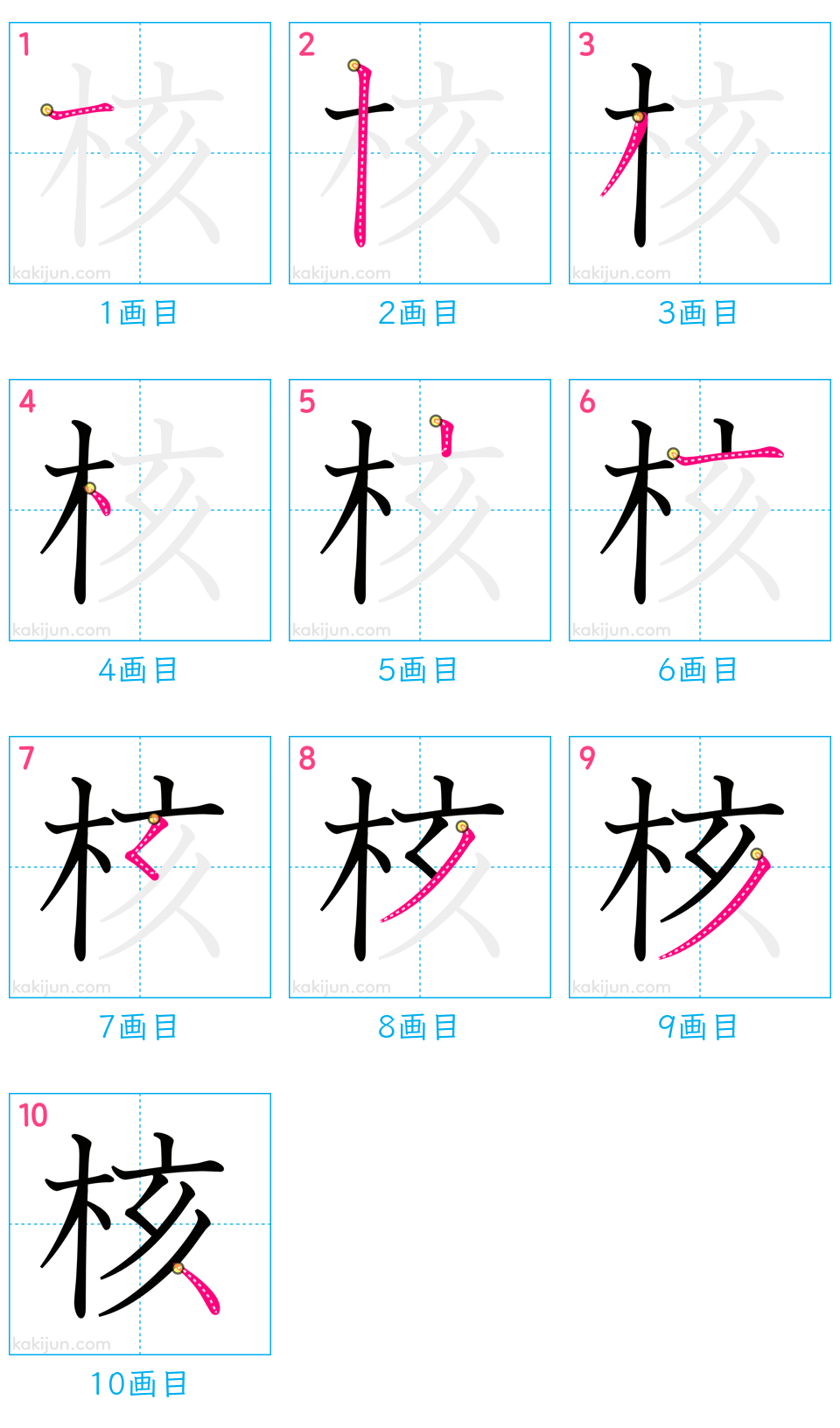 「核」の書き順（画数）